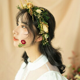 ウエディング花冠 パーティー ヘッドドレス 結婚式ドライフラワー ヘアーアクセサリー 手作り 造花 花嫁 海外挙式 ウェディング小物 写真撮り 森ガール ガーデンウエディング 花かんむり 髪飾り 花輪