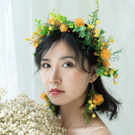 ウエディング花冠 花嫁パーティー ヘッドドレス 花輪 手作り 花かんむり ドライフラワー 結婚式 海外挙式 造花 髪飾り ヘアーアクセサリー 写真撮り 森ガール ガーデンウエディング ウェディング小物