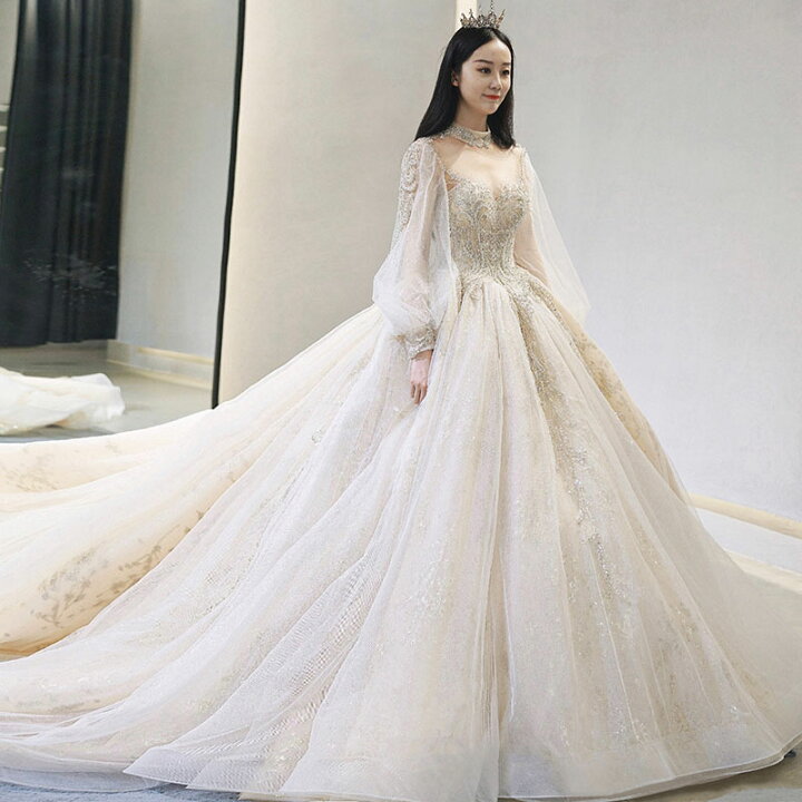 楽天市場 ウェディングドレス フォーマル ウエディングドレス 二次会パーティードレス 長袖 刺繍 ドレス ロング 可愛い花嫁ドレス ロングトレーン 結婚式披露宴演奏会ドレス 旅行海撮影ワンピー 森系 優雅 前撮り 後撮り 結婚式 Schik