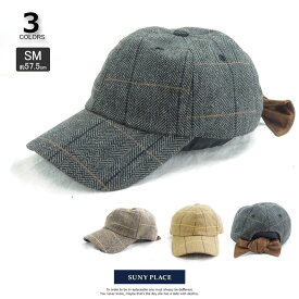 EVA3-030 チェック生地クラッキングPUバックリボンキャップ cap 女子 アウトドア 紫外線対