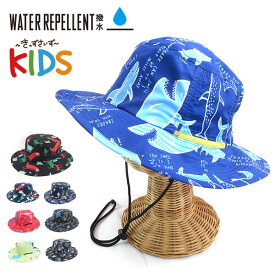 抗菌撥水アドベンチャーハット キッズサイズ 総柄 ツバ広 キッズ 子供用 トレッキングアウトドア キャンプ サファリハ