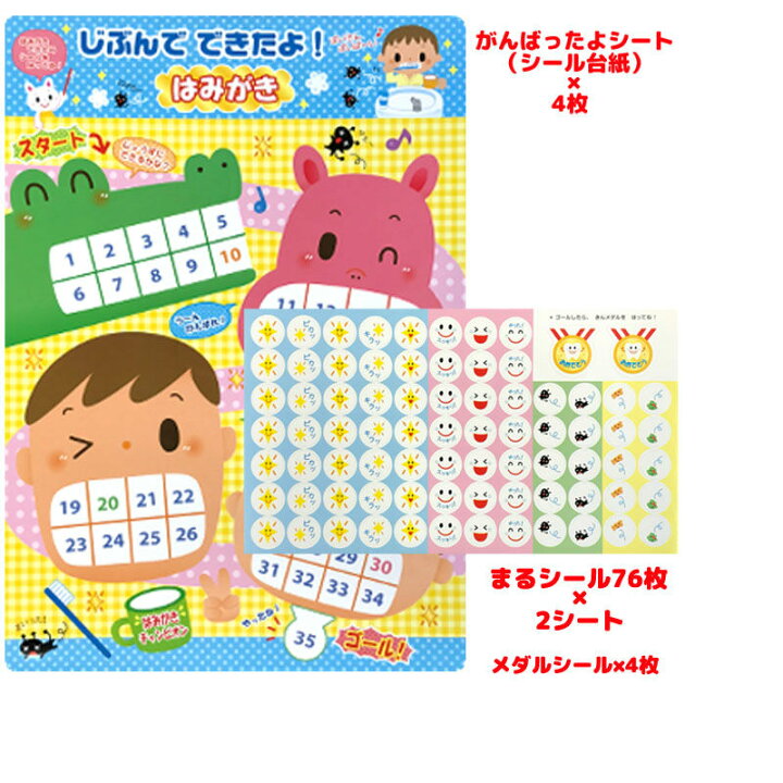 楽天市場 じぶんでできたよ ごほうびシール はみがき編はみがきトレーニングのステップアップをシールでフォロー スクールｔｏｗｎ