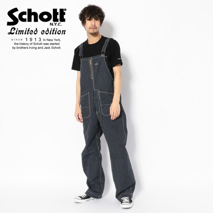 楽天市場 Schott ショット 公式通販 直営店限定 Old Hickory Overall オールド ヒッコリー オーバーオール デニムルーズフィット ワークスタイル ワーク オールインワン つなぎ サロペット ネイビー 紺 Schott