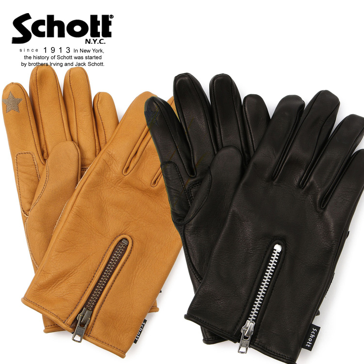 Schott ショット オフィシャルサイトメンズ ファッション アメカジ バイカー ブランド激安セール会場 大人 カッコいい ZIP 公式通販 ジップレザーグローブ 革のグローブ GLOVE 新色追加して再販 LEATHER 手袋