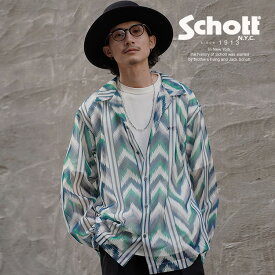 ★SALE |Schott/ショット 公式通販|PATTERNED MESH L/S SHIRT/パターン メッシュ シャツ ポリエステル メッシュ マルチボーダー 23ss ※セール品につき交換返品不可