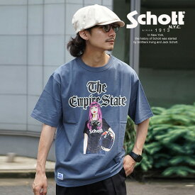 ★SALE |Schott/ショット 公式通販|WEB LIMITED|T-SHIRT EMPIRE STATE GIRL/Tシャツ "エンパイアステイトガール" スポーティー インナー Tシャツ 半袖 オーバーサイズ ルーズシルエット バックプリント 23ss ※セール品につき交換返品不可