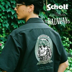 Schott/ショット 公式通販 |BADWAY/バッドウェイ /TC WORK SHIRT B.W EMB/コラボ 刺繍シャツ 半袖 スカル ブラック ホワイト