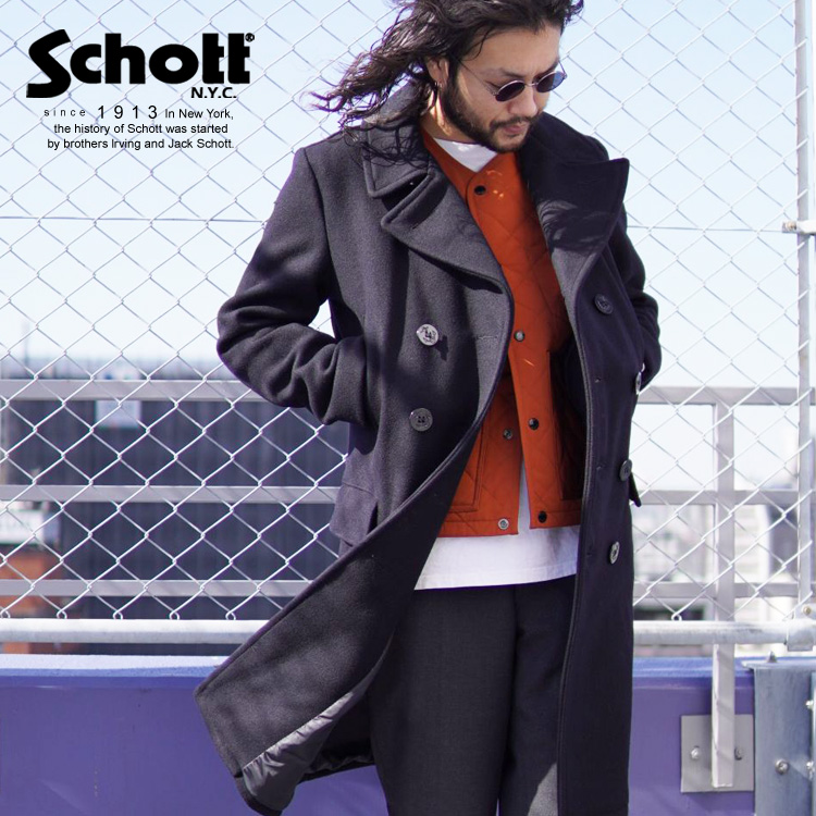 Schott ショット オフィシャルサイトメンズ ファッション アメカジ バイカーウールコート 期間限定特価品 紺 玄関先迄納品 ネイビー ピーコート MELTON ロング 公式通販 LONG PEACOAT メルトン 714US