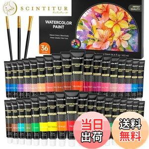 【送料無料】Shuttle Art 水彩絵の具 36色セット 透明水彩 12ml チューブ 大人の塗り絵 水彩画 お絵描き 美術 画材セット 学校用 幼稚園 初心者 専門家 プレゼント