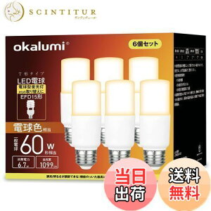 【送料無料】okalumi LED電球 E26口金 T形タイプ 60W形相当 電球色 1099lm 断熱材施工器具対応 全方向タイプ 電球型蛍光灯 EFD25・EFD15形代替推奨 風呂 キッチン 洗面所照明 ledライト 6個セット