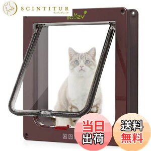 【送料無料】Ycozy ペットドア 外寸25.2×23.7cm 猫 出入り口 小型犬用 ドア 猫扉 4-way切替 ロック キャットドア 室内用 取り付け簡単 冷暖房対策