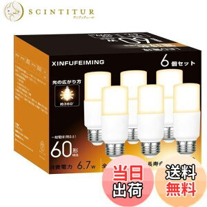 【送料無料】T形タイプ led電球 E26口金 60W形相当 6.7W 電球色 1099lm 全方向 電球形蛍光灯 EFD15形代替 断熱材施工器具対応 一般電球 密閉形器具対応 一般電球 6個入り T形タイプ 60W形 電球色