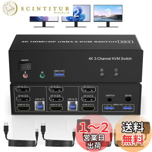 yzHDMI + 2 Displayport 3 j^ KVM XCb` USB 3.0 2 ̃Rs[^[A4K@60Hz gvj^[ KVM ؑ֊ I[fBI 3 USB 3.0 |[gA2 ̃Rs[^[L 3 j^[ L[{