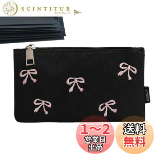 【送料無料】PAVIKE 可愛いペンケース 筆箱 19*11cm ペン入れ 大容量 リボン刺繍 学生 大人 オシャレなペンケース 韓国風 文具屋 学校 ピンクブラック シンプルなペンケース