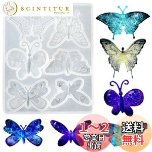 【送料無料】5WYOUKE シリコンモールド 蝶の形 6種類 キーホルダー ペンダント イヤリング ブローチ ブレスレットバッグの装飾 吊り下げ穴付き樹脂型 樹脂 UVレジン ジュエリーDIY 手芸 樹脂型