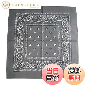 【送料無料】[Fosys] バンダナ 綿100% コットン カシューナッツ柄 55x55cm 正方形 大判 スカーフ ネッカチーフ 三角巾 メンズ レディース 色：17.グレー、サイズ：55cmx5cm