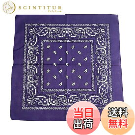 【送料無料】[Fosys] バンダナ 綿100% コットン カシューナッツ柄 55x55cm 正方形 大判 スカーフ ネッカチーフ 三角巾 メンズ レディース 色：6.パープル、サイズ：55cmx5cm