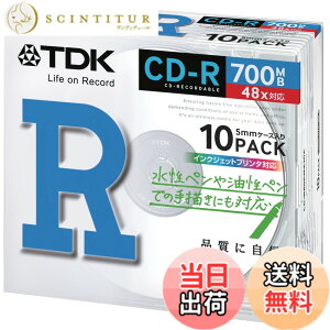 �y���������zTDK �f�[�^�p CD-R 700MB 48X �z���C�g�v�����^�u�� 10���p�b�N CD-R80PWX10A �F�F�z���C�g