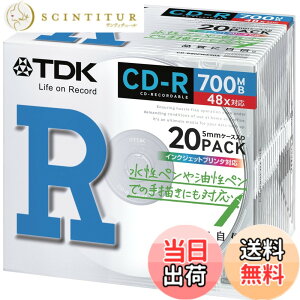 �y���������zTDK �f�[�^�p CD-R 700MB 48X �z���C�g�v�����^�u�� 20���p�b�N CD-R80PWX20A