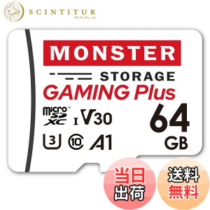 �y���������zMonster Storage microSD class10 UHS-1 U3 V30 A1 �ő�Read95MB/s �ő�Write80MB/s 4K�Ή� Nintendo Switch �h���C�u���R�[�_�[ ����m�F�� �ϊ��A�_�v�^�t ���{�������K�i �F�F�z���C�g�A�T�C�Y�F64GB