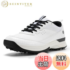 【送料無料】[FitVille] 幅広 ゴルフシューズ メンズ 2E 4E プロゴルフ靴 ソフトスパイク付き 軽量 防水 防滑 色：クロシロ、サイズ：29.0 cm 2E