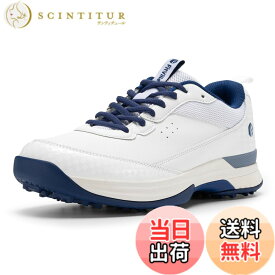 【送料無料】[FitVille] 幅広 ゴルフシューズ メンズ 2E 4E プロゴルフ靴 ソフトスパイク付き 軽量 防水 防滑 色：ディープブルー、サイズ：28.0 cm 4E