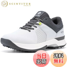 【送料無料】[FitVille] 幅広 ゴルフシューズ メンズ 2E 4E スパイク ゴルフ靴 軽量 撥水 甲高 初心者 練習用 大きいサイズ 色：ミスティグレー、サイズ：27.5 cm 4E