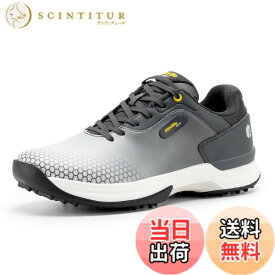 【送料無料】[FitVille] 幅広 ゴルフシューズ メンズ 2E 4E ゴルフ用 スニーカー スパイク 軽量 色：グレー、サイズ：27.0 cm 2E