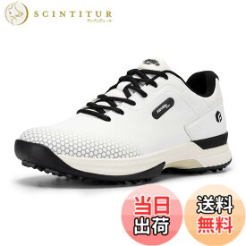 【送料無料】[FitVille] 幅広 ゴルフシューズ メンズ 2E 4E ゴルフ用 スニーカー スパイク 軽量 色：ブラック、サイズ：30.5 cm 2E