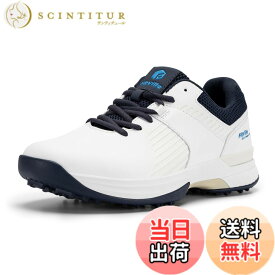 【送料無料】[FitVille] 幅広 ゴルフシューズ メンズ 2E 4E スパイク ゴルフ靴 軽量 撥水 甲高 初心者 練習用 大きいサイズ 色：ホワイト、サイズ：29.0 cm 4E