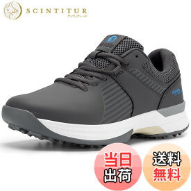 【送料無料】[FitVille] 幅広 ゴルフシューズ メンズ 2E 4E スパイク ゴルフ靴 軽量 撥水 甲高 初心者 練習用 大きいサイズ 色：グレー、サイズ：26.0 cm 4E