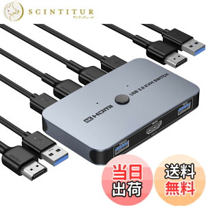 �y���������z4K KVM�X�C�b�` HDMI KVM �ؑ֊� 2�� �R���s���[�^�[�p USB HDMI�X�C�b�` �L�[�{�[�h/�}�E�X/�v�����^�[��1���HD���j�^�[�����L 4K@60Hz���T�|�[�g ���{��������t�� �T�C�Y�F2��ؑ�3��