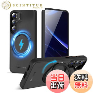 �y���������zMagSafe�Ή��P�[�X 360°���R��]�X�^���h �ϏՌ��� �����O�t�� ���G��ǂ� �S�ʕی� �h�o �F�F�u���b�N�A�T�C�Y�FGalaxy S25 Plus �p