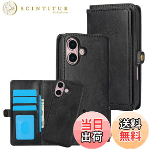 �y���������zfor iPhone 16 Many Card Slots 2in1 Detachable Wallet Case �F�F�u���b�N�A�T�C�Y�FiPhone 16 Plus