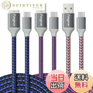 �y���������zUSB A to C�P�[�u�� 3m - Galaxy S21/S20 Ultra/Note 10/A10, Moto Z2, LG V30/G6 & ����USB-C�f�o�C�X�ɑΉ�����Fasgear�ґg�ϋv�}���[�dUSB 2.0�^�C�vC�R�[�h3�{�p�b�N(3M, �u���[/�p�[�v��/�s���N)
