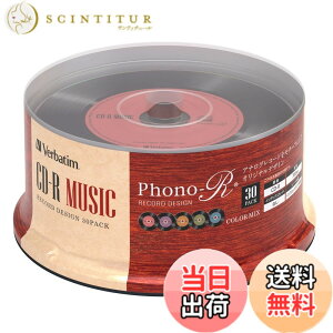 �y���������zVerbatim �o�[�x�C�^�� ���y�p CD-R ���R�[�h�f�U�C�� 80�� 30�� �J���[MIX Phono-R (�t�H�m�A�[��) AR80FHX30SV7