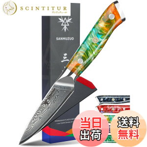�y���������zSANMUZUO 3.5 Inch Paring Knife - Kitchen Fruit Vegetable Knife Damascus Steel & Resin Handle - XUAN Series (Fantasy Orange)