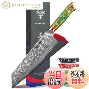 �y���������zSANMUZUO 8.5 inch Kiritsuke Kitchen Chef Knife - 67 Layers Damascus Steel & Resin Handle - Xuan Series(Fantasy Orange)