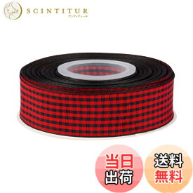 【送料無料】【Ribbonitlux】幅25mm チェックリボン 長さ22m 手芸 服飾 ラッピング ちょう結び リボン #000赤&黒