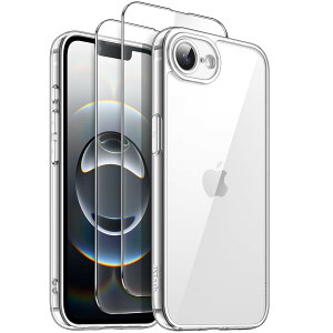 【送料無料】JETech 3 in 1 iPhone 16e 6.1 インチ2025用 ケース 2枚強化ガラスフィルム付き 黄ばまない 耐衝撃バンパー スマホカバー (クリア)