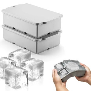 【送料無料】DFsucces 製氷皿 製氷器 シリコン製氷機製氷ケースアイスキューブ 長方形氷 透明氷製氷器 蓋付き冷凍保存 耐久性 多用途 DIY 飲料 果物 家庭用 6穴 グレー(2個セット)