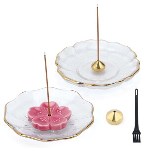 【送料無料】Segarty お香立て 蓮の花香皿 ガラス製 桜ホルダーと水滴真鍮ホルダー付属 和風お香スタンド 香炉 気の浄化 疲労軽減 ストレス緩和 集中力 ヨガの練習 茶道 瞑想 線香立て ミニ