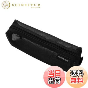 【送料無料】Copeflap ペンケース メッシュ 筆箱 シンプル 透明 大容量 ファスナー シースルー (黒)