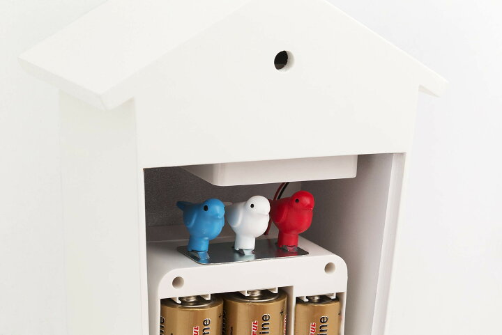 送料無料 KOOKOO バードハウスホワイト モダンデザインの鳩時計 12種類の自然の鳥の鳴き声または鳩の鳴き声を搭載 サンティチュール