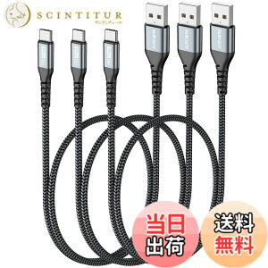 �y���������zSUNGUY USB C �P�[�u�� 0.5M �y3�{�Z�b�g�z QC3.0�ő�18W�}���[�d �^�C�vc �P�[�u�� 50cm �Z�� type c USB2.0�f�[�^�]�� �i�C�����҂� ���ϋv�� iPhone17/16/15�V���[�Y�AGalaxy S25/S24�AiPad Pro/iPad air