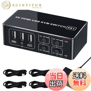 �y���������zKVM�X�C�b�` 4K60Hz HDMI USB �ؑ֊� PC4��p 4����1�o�� �A���~�� ���j�^�[/�L�[�{�[�h/�}�E�X/�v�����^�����L �����[�g�؂�ւ��{�_�� USB�P�[�u���t�� �E�� �e�����[�N���� EHD-0610N