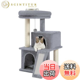 【送料無料】PAWZ Road キャットタワー ミニ 小型 シニア 猫タワー 低い 猫 2段ベッド ペットタワー スリム コンパクト 据え置き 玩具 おもちゃ 多頭飼い 麻紐 猫の家 爪とぎポール スロープ 省スペース 子猫 安定性 高さ86cm グレー