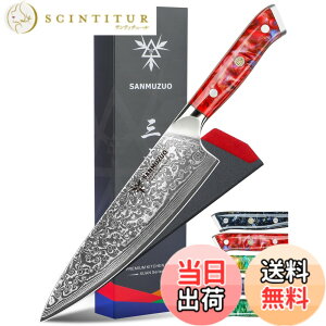 �y���������zSANMUZUO Chef Knife - 8 inch - Xuan Series - VG10 Damascus Steel Kitchen Knife - Resin Handle (Sunset Red)