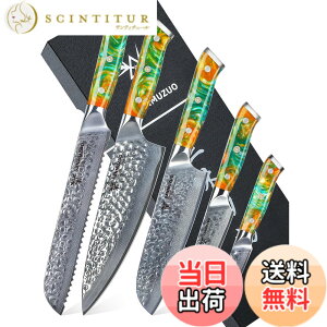 �y���������zSANMUZUO Kitchen Cooking Knife Set - 5 Pieces Chef Knives- Forged Damascus Steel & Resin Handle - Yao Series