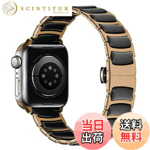 �y���������zMaKTech �Z���~�b�N�o���h�A���^�X�e�����X�ۛƃZ���~�b�N�x���g�AApple Watch 11/10/9/8/7,SE 3/2/1 [2025]�ɑΉ� (42mm/41mm/40mm,���[�Y�S�[���h/�u���b�N)